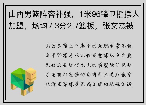 山西男篮阵容补强，1米96锋卫摇摆人加盟，场均7.3分2.7篮板，张文杰被租借